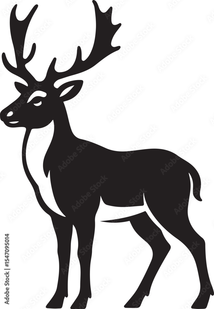 Elegant black and white deer silhouette drawing, Nature inspired animal pose clean sketch Elegant black and white deer silhouette drawing, Nature inspired animal pose clean sketch