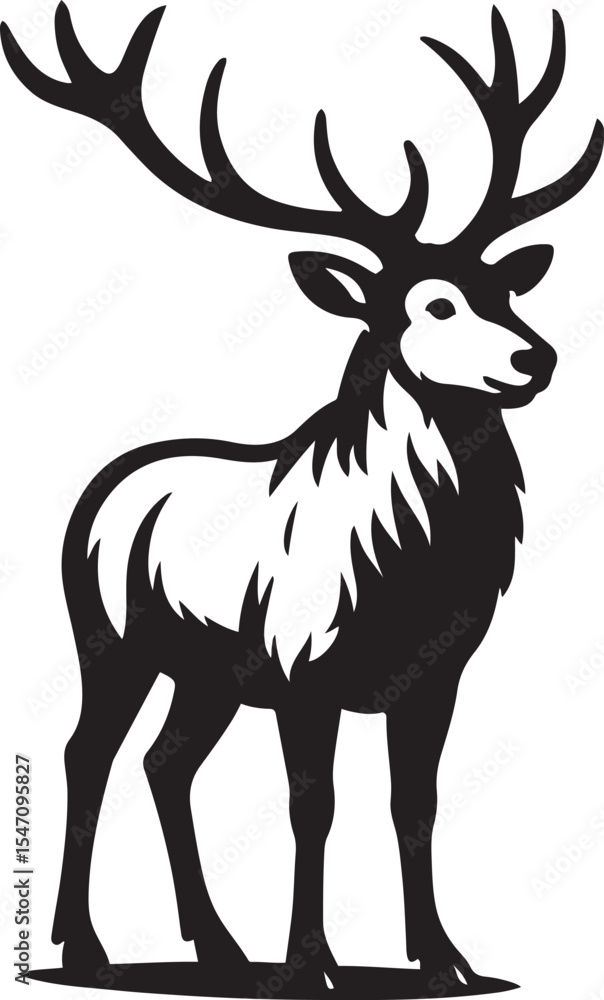 Fototapeta premium Elegant black silhouette of a forest deer vector, Animal sketch black and white style