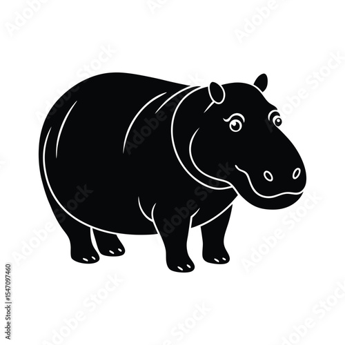 hippopotamus silhouette and line art vector illustration
