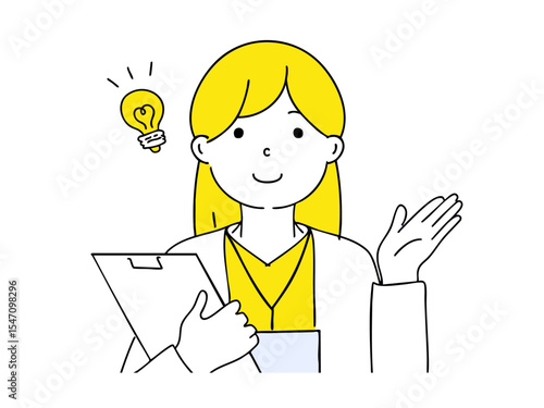 提案・案内ポーズをする女性/シンプルでポップなイラスト