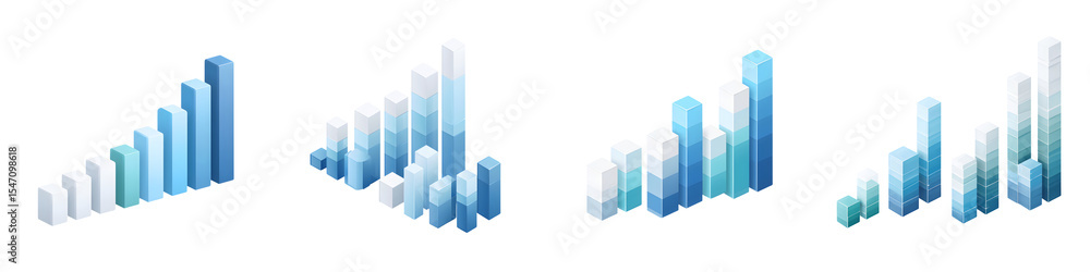 Fototapeta premium Isometric Business Graph Chart Set Isolated on White