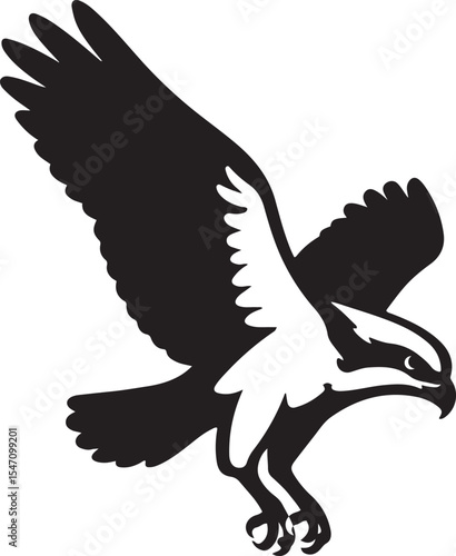 Canvas Print Powerful osprey in flight silhouette design, Strong bird of prey vector drawing