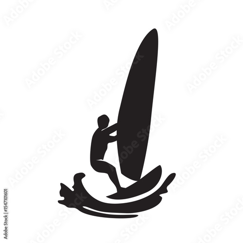 wind surfing silhouette design. extreme sport in the sea.
