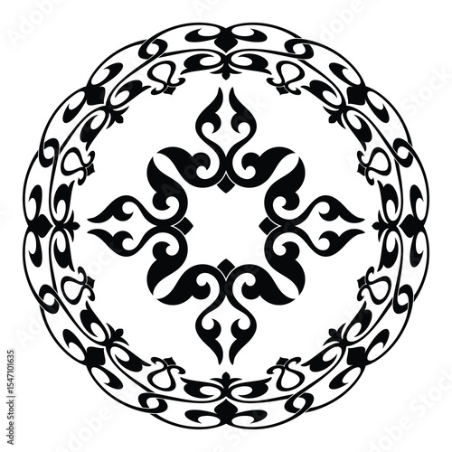 Vector round ethnic element, circular Uzbek, Kazakh national ornament, Islamic pattern, design templates, isolated on white background