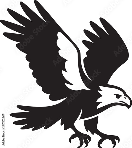 Powerful black and white silhouette of a soaring eagle, Flying predator bird image