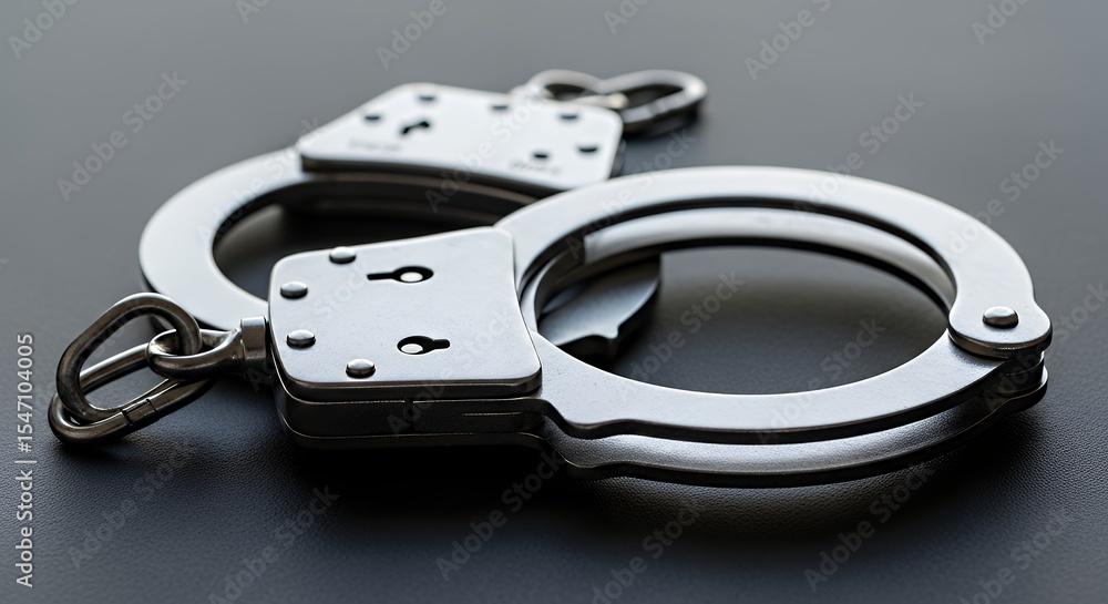 Obraz premium Metal Handcuffs Closeup on Dark Background Security Concept