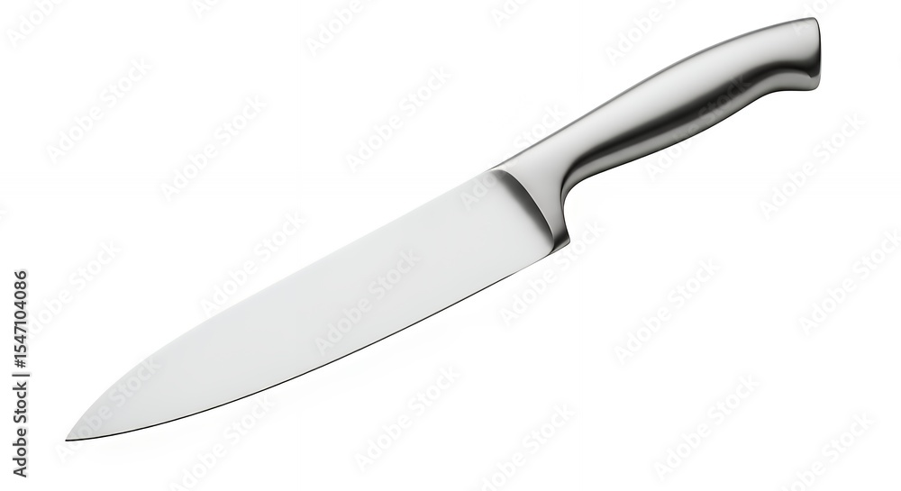 Fototapeta premium Sharp Chef Knife with Stainless Steel Handle on White Background