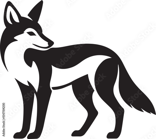 Striking black and white silhouette of a fox, Bold wildlife animal vector