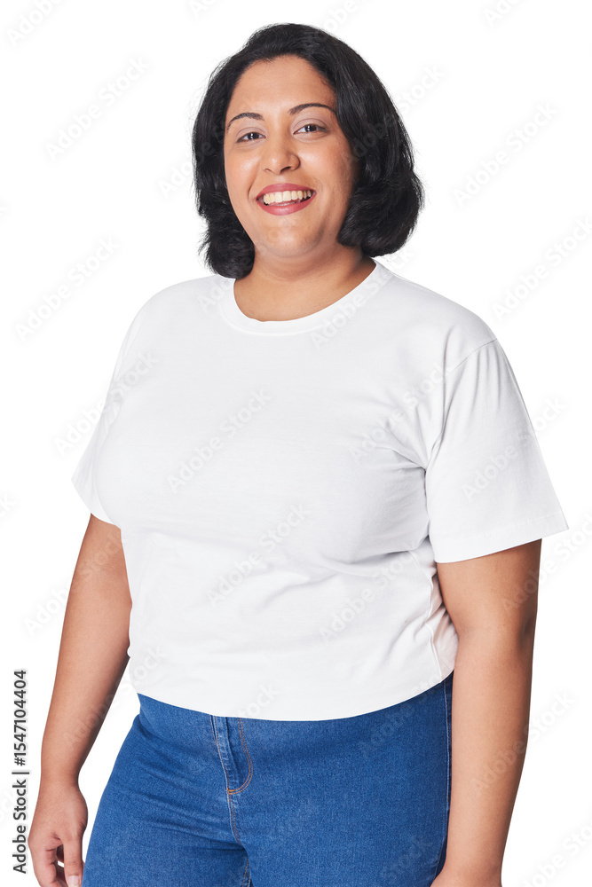 Obraz premium Plus size white t-shirt and jeans apparel png mockup women's fashion