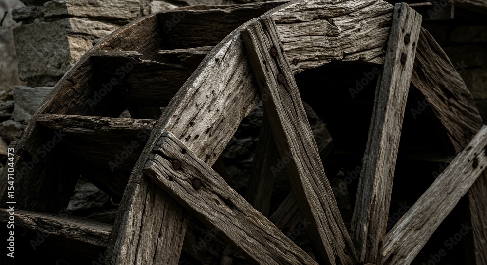 Ancient Water Wheel's Weathered Wooden Spokes: A Testament to Time Ancient Water Wheel's Weathered Wooden Spokes: A Testament to Time