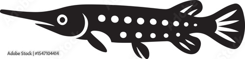 Simple black and white illustration of a northern pike, Freshwater fish elegant vector
