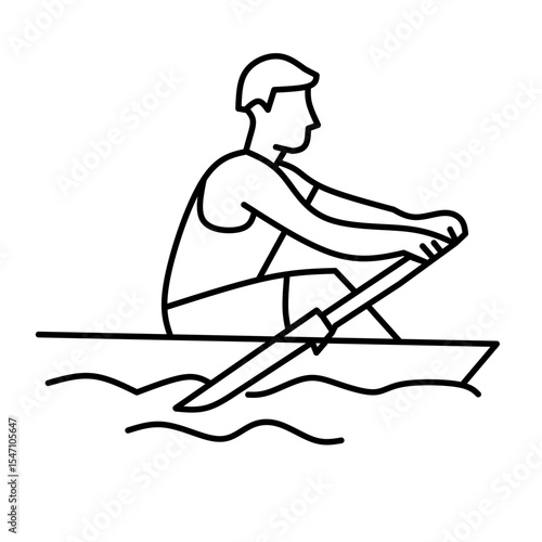 Clean line art vector depicting a rower in a boat, pulling the oar. Represents water sports, strength, endurance, and focused effort. Ideal for nautical, fitness, and determination themes.

