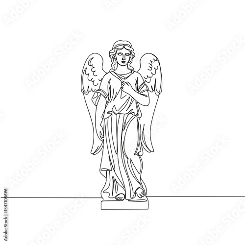 Outline of an angel statue with wings in minimalist style  