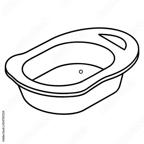 Line drawing of a plastic bedpan for medical or elderly care