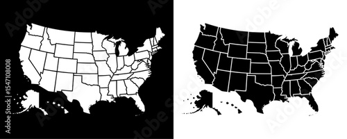 United States Map with State Borders in Black and White for Geographic Representations, Data Visualization, and Business Presentations
