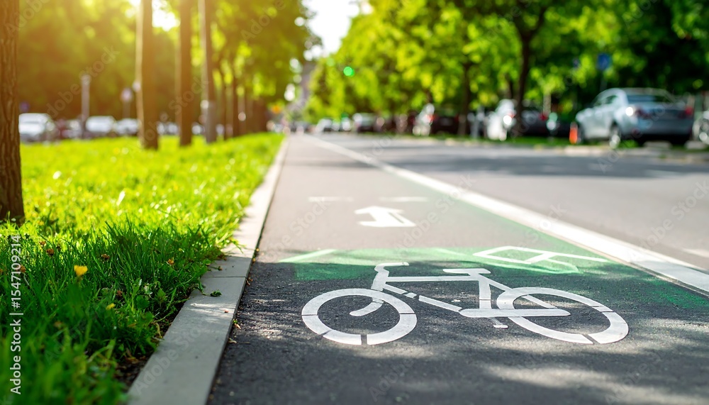 Obraz premium Sunny City Bike Lane, Green Path - Sustainable living
