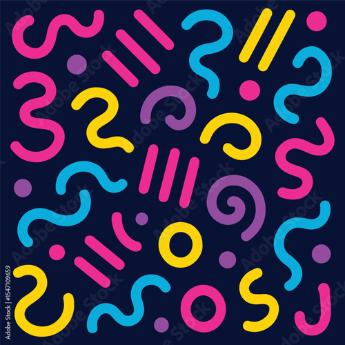 A vibrant, seamless pattern of 3D question marks in a crowd symbolizes business solutions, financial FAQs, and the concept of seeking answers to design problems