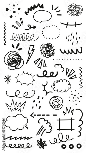 PNG Hand-drawn doodle elements in a playful, sketchy style, set on transparent background