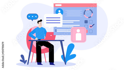 Man completing an online profile form, suitable for websites, social media, blogs, and online courses. Perfect for modern digital communication.