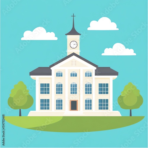Clock tower school building illustration
