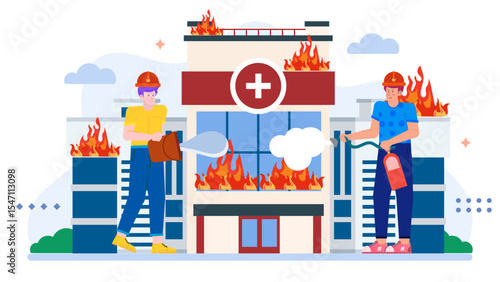 Suitable for firefighting, emergency response, hospital safety, teamwork, and bravery concepts in educational materials, websites, and social media campaigns.