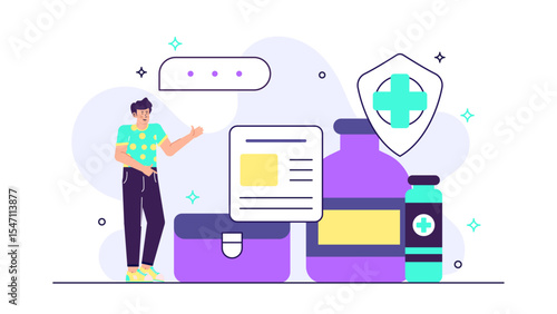 Man displaying medical supplies and protective shield for healthcare professionals. Suitable for medical presentations, healthcare websites, and safety advertisements.