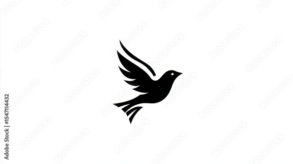 Fototapeta premium Dove Silhouette: A simple and elegant silhouette of a dove in flight, symbolizing peace and freedom, perfect for conveying serenity and tranquility.