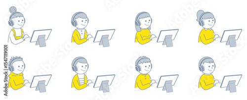 オンライン授業　タブレットを使って勉強する子供たち