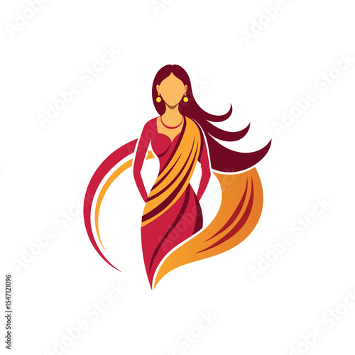 Women's fashion design logo with saree vector 