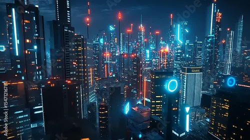 Wallpaper Mural Futuristic city skyline at night with glowing neon lights and advanced architecture, bustling with energy Torontodigital.ca