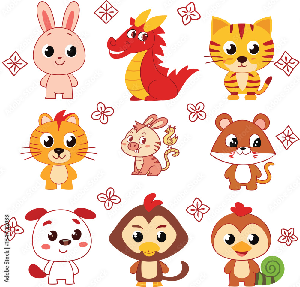 Naklejka premium line art style cat and dog vector image