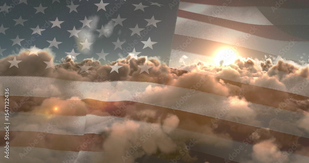 Obraz premium Digitally generated image of American flag and clouds