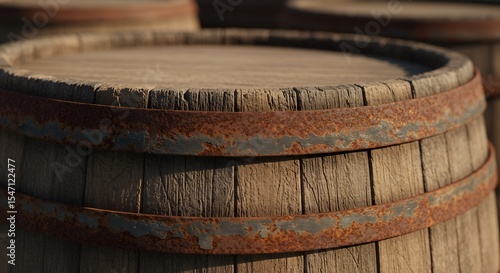 Wallpaper Mural Weathered Wooden Barrel with Rusted Metal Bands in Rustic Setting Torontodigital.ca