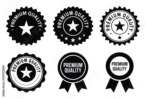 Six premium quality badges isolated on white background