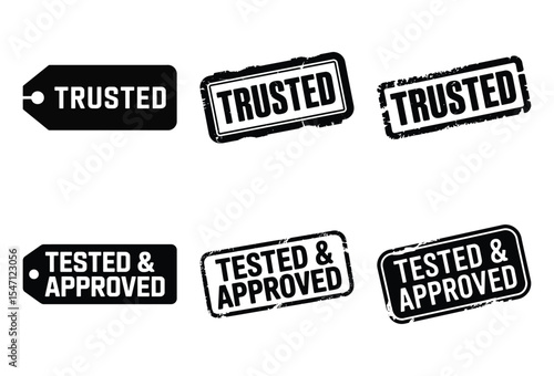 Trusted and tested approved stamps set isolated on white background