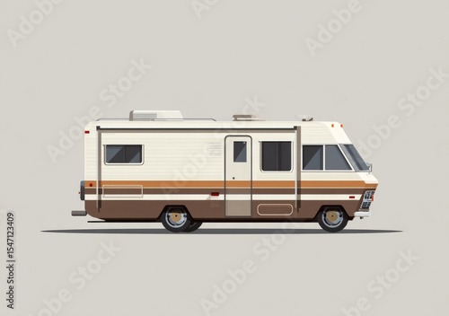 Vintage Retro RV Camper Van Illustration: Classic 70s Motorhome Design,  Road Trip Nostalgia,  Outdoor Recreation Vehicle