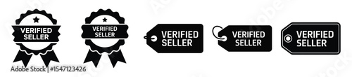 Verified seller badges and tags isolated on white background