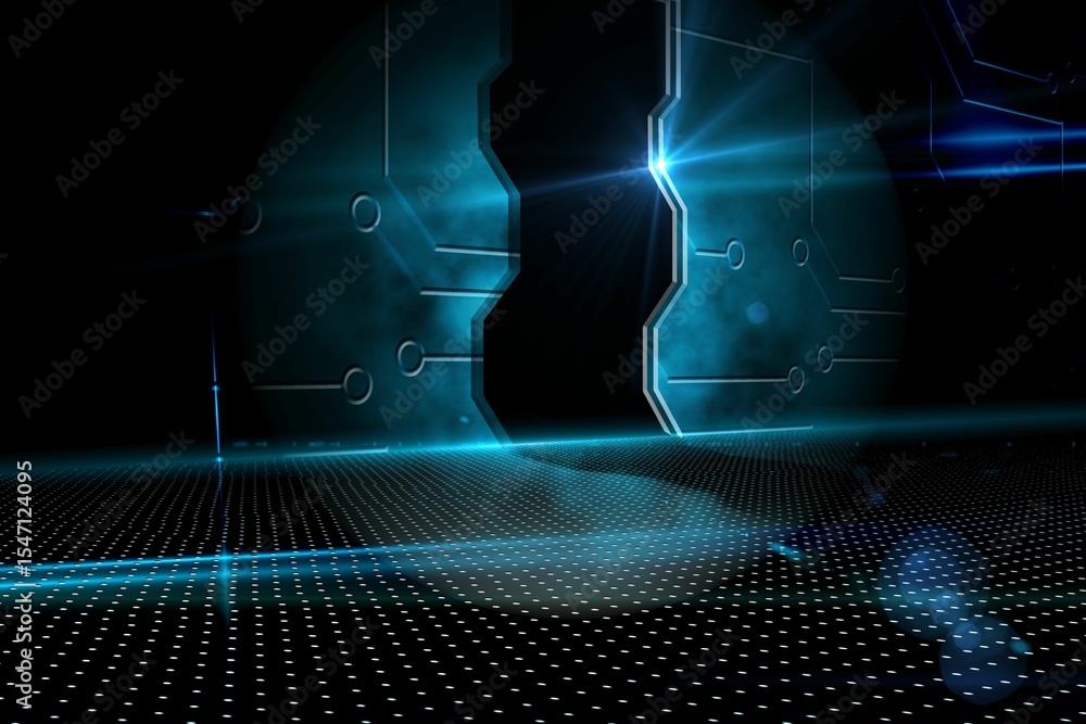 Obraz premium Doorway on technological black background