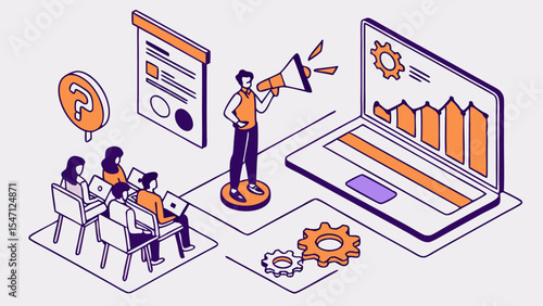 Vector illustration of business graphs and charts depicting the concept of success for a businessman or businesswoman