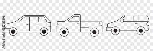 All transport vehicles icon set. Car icon, symbol. Car view from side. Vehicle logotype. Types of transport. Vector illustration a isolated on white background. Eps 10.