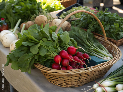 Fresh Organic Vegetables in Basket at Farmers Market Display