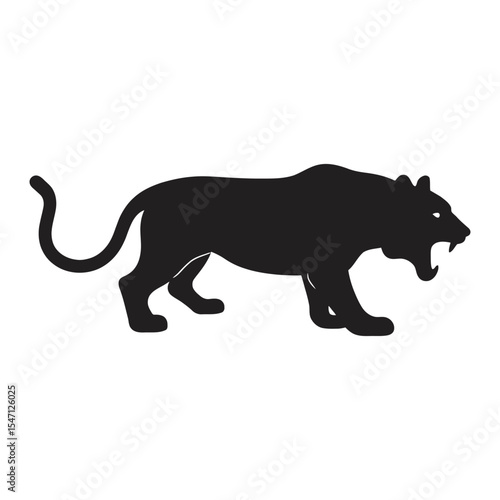 Wild Panther Silhouette in Walking Pose for Jungle Poster and Tattoo Art