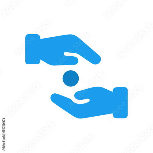 Blue Icon Two Hands Giving Receiving Donation Coin Charity Social Welfare vector
