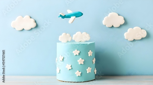 Cake, Airplane, Clouds, Airplane Cake with Clouds and Stars