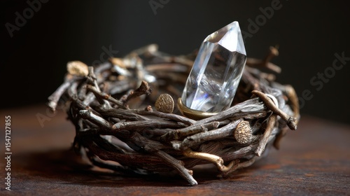 Wallpaper Mural Liberation Gathering Loyalty Style. Crystal nestled in a branch nest, showcasing nature's harmony. Torontodigital.ca