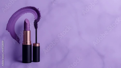Purple Lipstick and Mascara Beauty Flatlay - Loop Motion