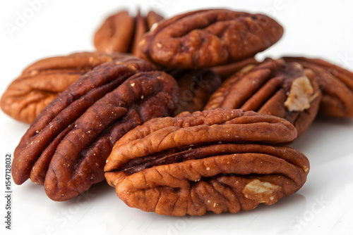 Raw Shelled Pecan Nuts on White Background