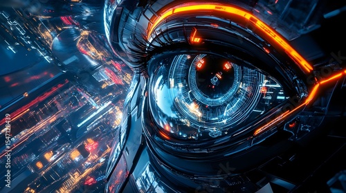 Futuristic, Eye, City, Futuristic Eye Observing City at Night