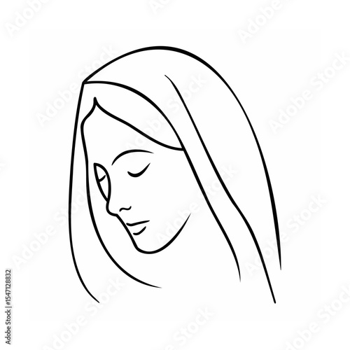 Black and White Line Drawing of a Woman with Closed Eyes Head Down