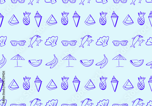 seamless pattern evokes the essence of summer and tropical getaways. 